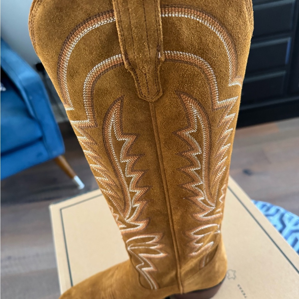 Tecovas Brown Suede Abby Heeled Boots - Picture 3 of 7